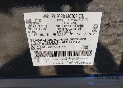 2015 Ford Explorer from USA, damaged, VIN 1FM5K7B85FGC33489